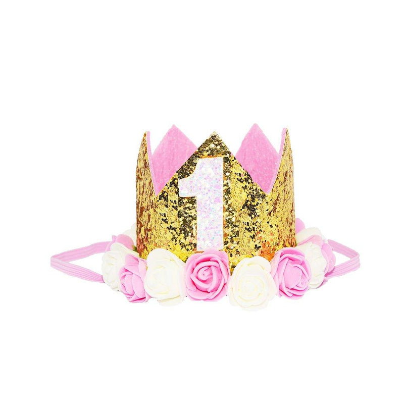 Petsidea Cute Glitter 1/2 1st 2 3 Dog Birthday Floral Crown Puppy Birthday Flower Hat for “Daughter” Photo Prop Pet Party Supplies Floral Gold 1 - PawsPlanet Australia