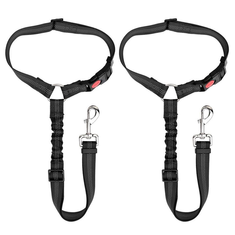 [Australia] - SlowTon Dog Seat Belt, 2 Pack Pet Car Seatbelt Headrest Restraint Adjustable Puppy Safety Seat Belt Reflective Elastic Bungee Connect Dog Harness in Vehicle Travel Daily Use Black 