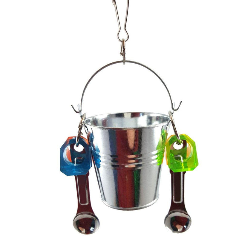 [Australia] - Hypeety Parrot Feeder Cup Stand Perch Dual Function Parrot Cage Toy Spoon Delight Bird Toy Parrot Cage Hanging Chewing Toys for African Grey Amazon Conure M: 3×2.95×2.2 inch 