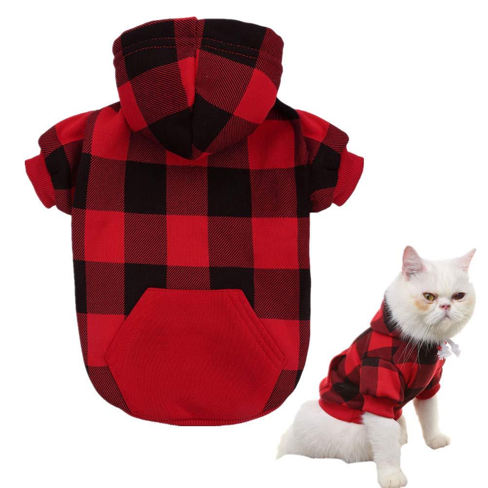 [Australia] - KOOLTAIL Plaid Dog Hoodie Pet Clothes Sweaters with Hat X-Small Red 