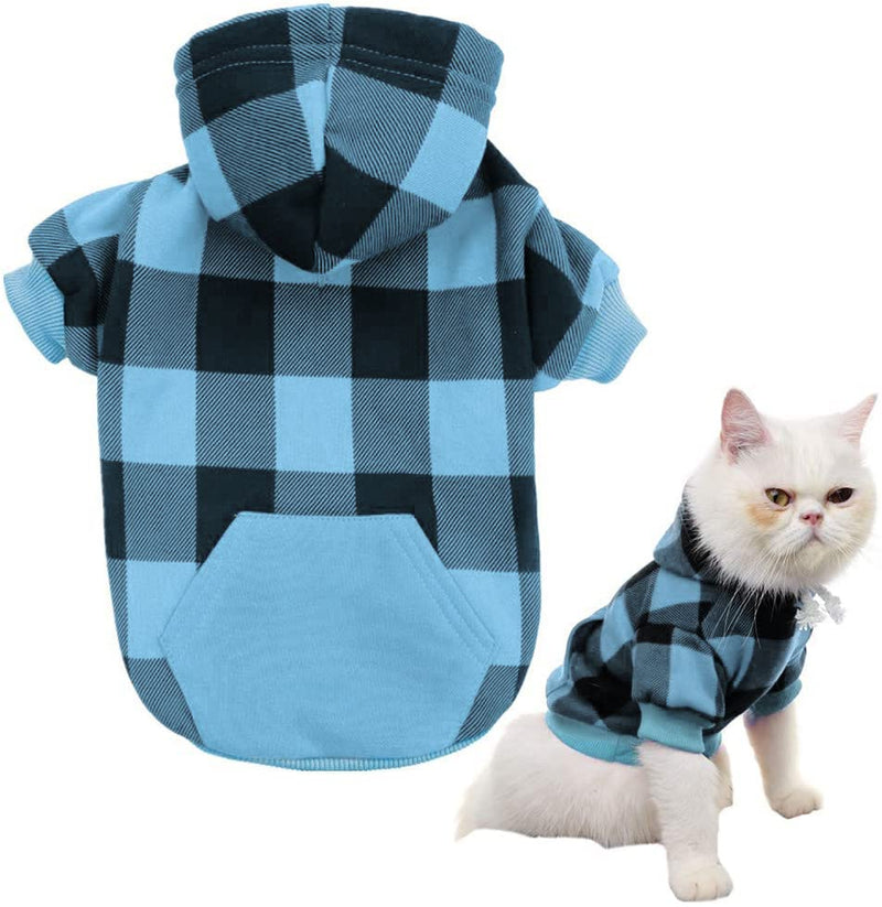 Plaid Dog Hoodie Pet Clothes Sweaters with Hat X-Small (Pack of 1) Blue - PawsPlanet Australia