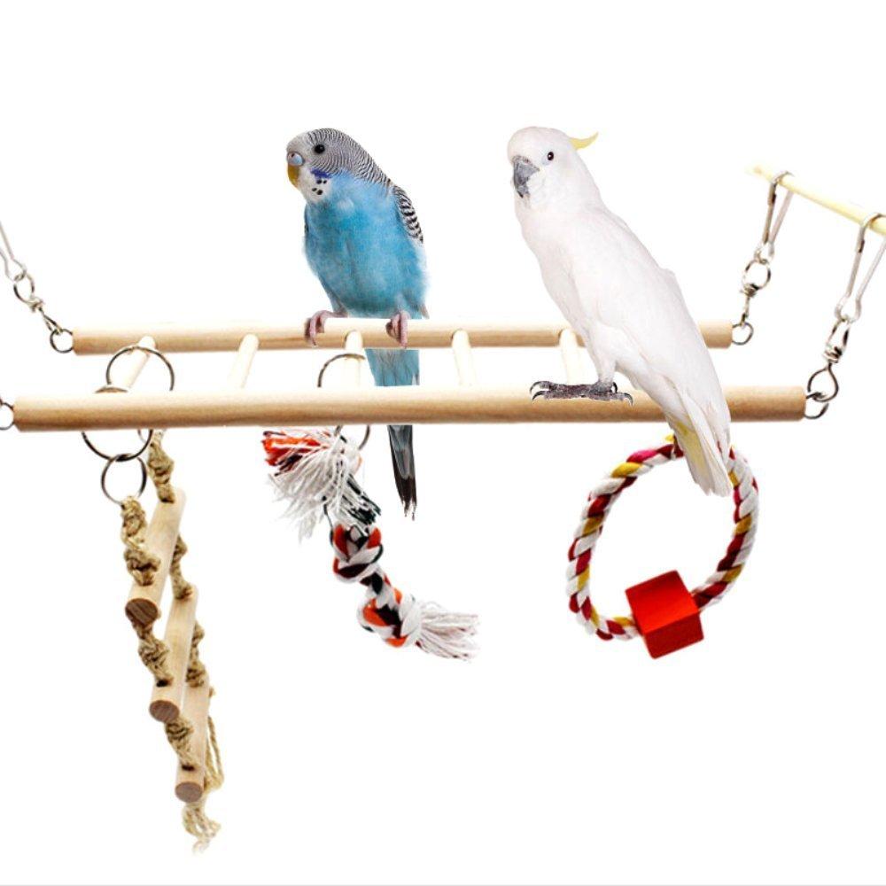 [Australia] - Hypeety Bird Swing Toy Wood Perch Climbing Ladder for Parrot Budgie Parakeet Cockatiel Conure Hamster Guinea Pig Chinchilla E: Hanging bridge 