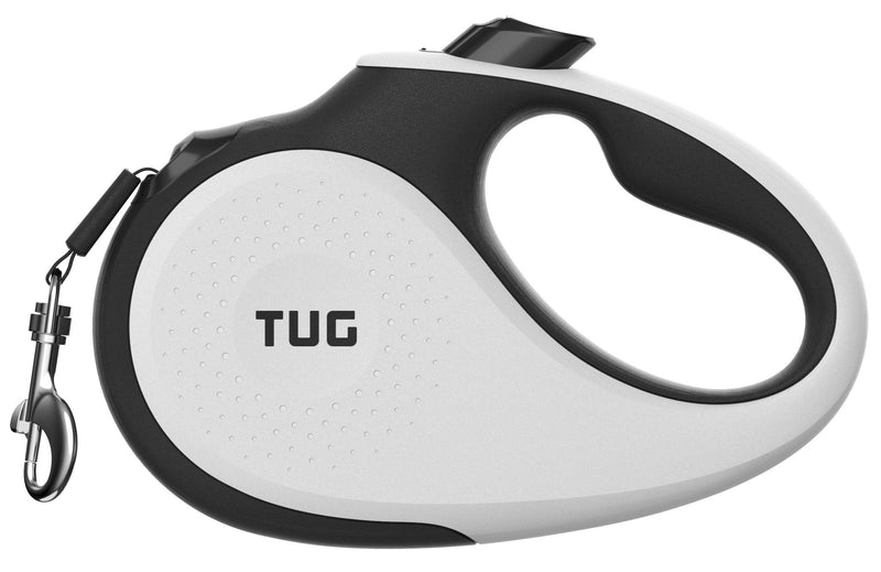 [Australia] - TUG Patented 360° Tangle-Free, Heavy Duty Retractable Dog Leash with Anti-Slip Handle; 16 ft Strong Nylon Tape/Ribbon; One-Handed Brake, Pause, Lock Small White 