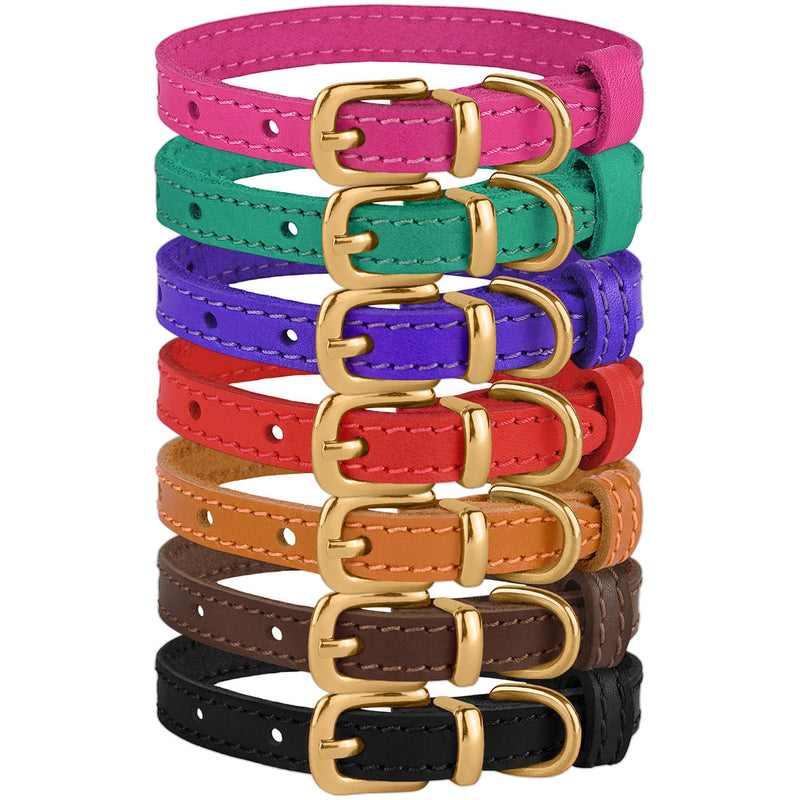 [Australia] - BRONZEDOG Leather Cat Collar with Buckle Adjustable Small Pet Collars for Kitten Black Brown Pink Purple Red Turquoise Neck Size 7" - 9" 