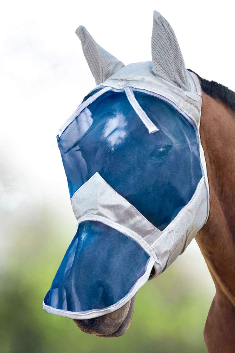 Harrison Howard CareMaster Fly Mask Full Face Silver/Blue Retro Cob - PawsPlanet Australia