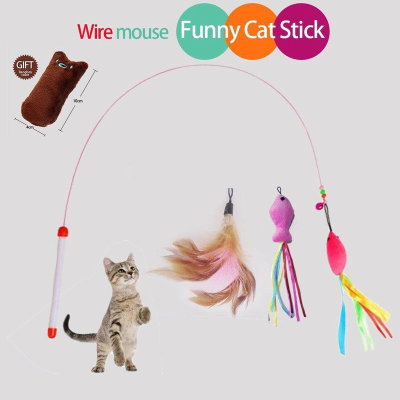 [Australia] - RUNNING BABY 5 Pcs Cat Feather Toy Cat Toy Interactive Cat Wand Wineecy Cat Toys Interactive Wand Rod with Assorted Feather Toy for Exercising Kitten or Cat 