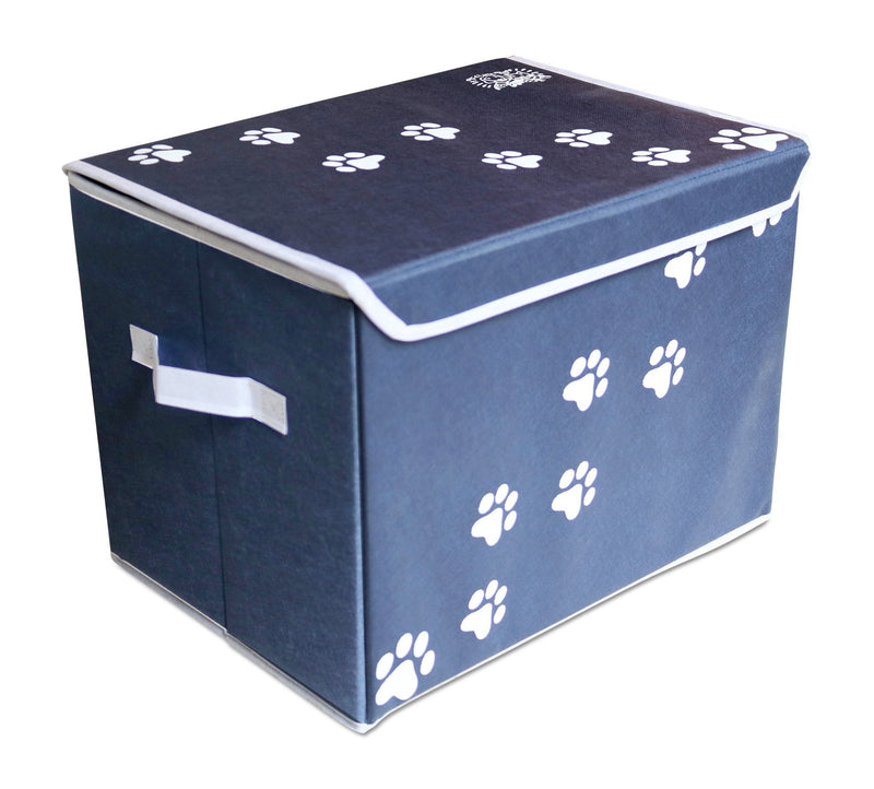 Feline Ruff Large Dog Toys Storage Box. 16" x 12" inch Pet Toy Storage Basket with Lid. Perfect Collapsible Canvas Bin for Cat Toys and Accessories Too! Blue - PawsPlanet Australia