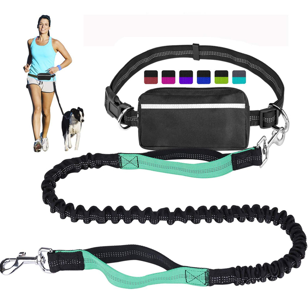 [Australia] - LANNEY Hands Free Dog Leash for Running Walking Training Hiking, Dual-Handle Reflective Bungee, Poop Bag Dispenser Pouch, Adjustable Waist Belt, Shock Absorbing, Ideal for Medium to Large Dogs Black / Teal 