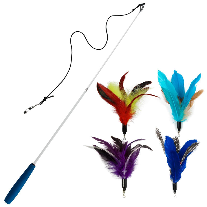 Cat Toys - Cat Feather Toys - Include Cat Wand, Natural Feather Refills Color A (5 pieces) - PawsPlanet Australia