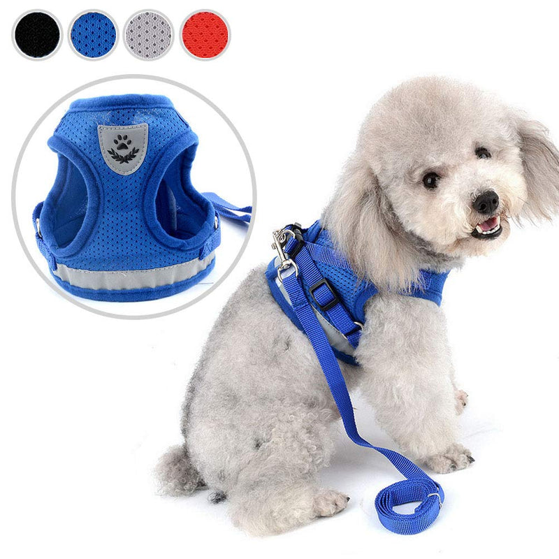 [Australia] - Zunea Small Dog Harness Leash Set No Pull Reflective Adjustable Step-in Soft Mesh Padded Puppy Vest Harness Leads, Cat Harness Escape Proof for Walking, for Girl Boy Pet Dogs Kittens M (Chest:15.5", for 7-11lbs) Blue 