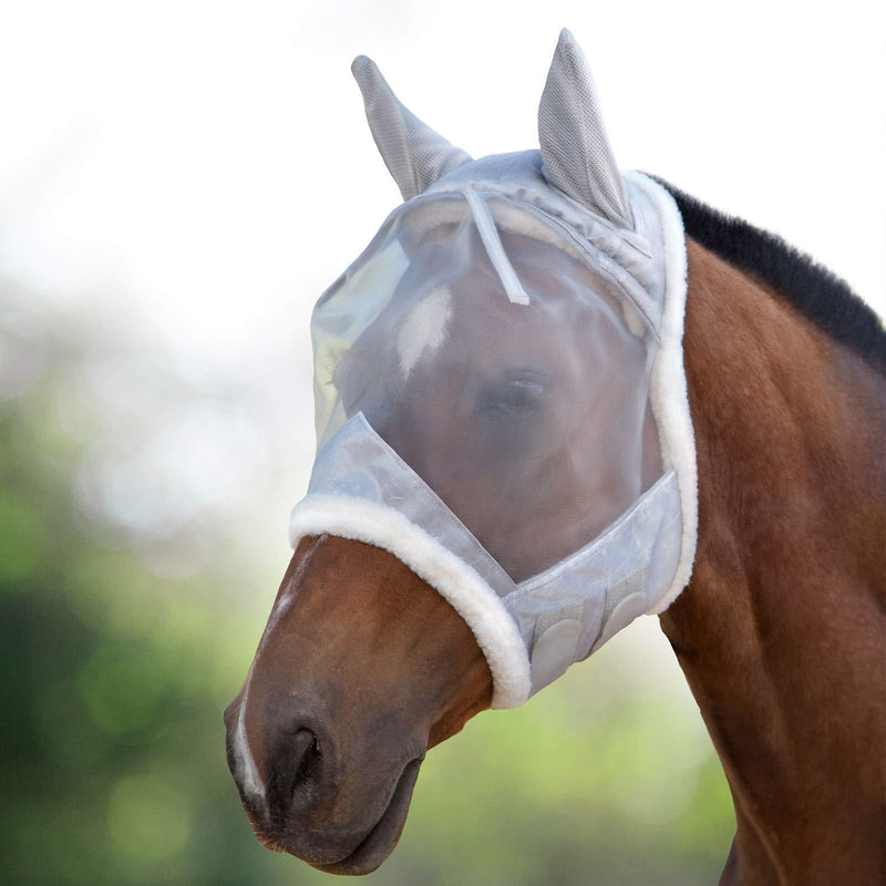 Harrison Howard CareMaster Fly mask Half face Extra Wool Protection Moonlight Silver Full (L) - PawsPlanet Australia