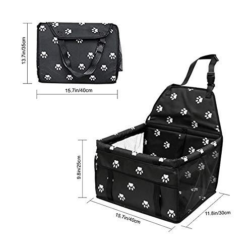 [Australia] - XuSheng Dog Car Seat Upgrade Portable Folding Dog Booster Car Seat-Dog Car Carrier with Clip-on Safety Leash and Dog Scarf for Small Pets. Black with Paw Prints 