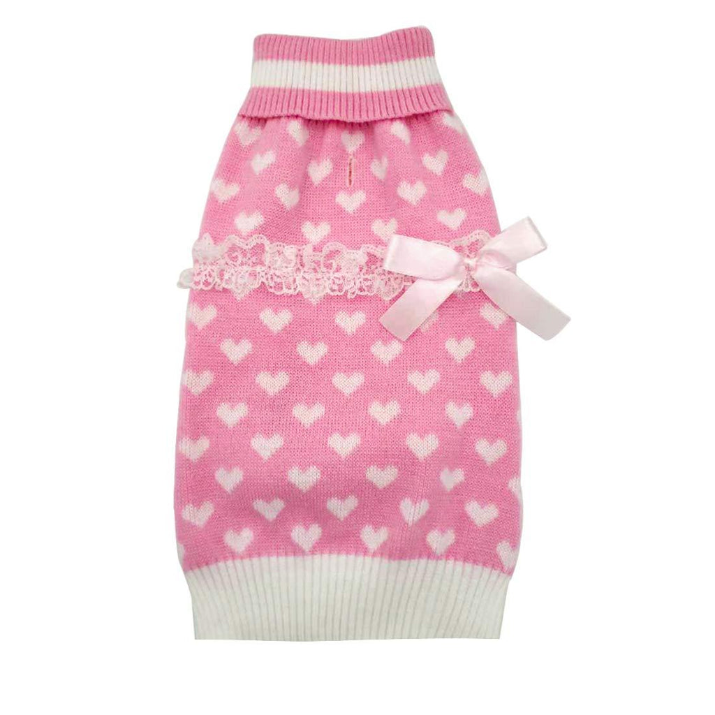 [Australia] - kyeese Dog Sweater with Leash Hole Turtleneck Dog Sweaters Heavy Knitwear Warm Pet Sweater for Fall Winter X-Large (Heart) Pink 