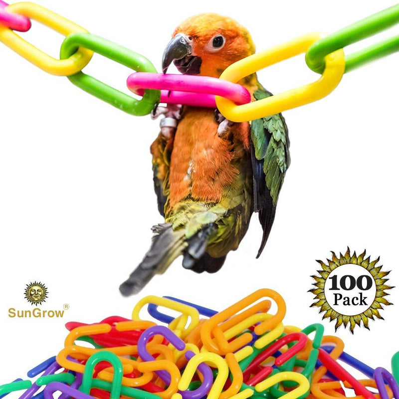 [Australia] - SunGrow Plastic Chain Links, 1.4x0.5 Inches, Variety of 6 Vibrant Colors, Interchangeable C-Clip Hooks, for Classroom or Playroom, Exciting, Lightweight and Durable DIY Pet Toy, 100 Pieces 