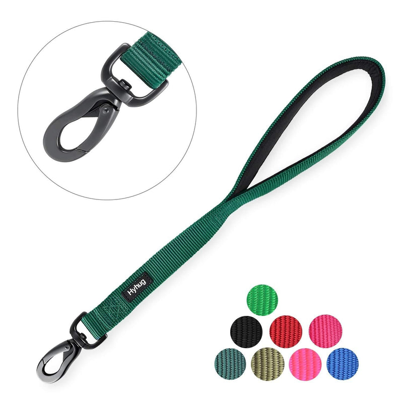 [Australia] - Hyhug Pets Premium Upgraded Traffic Durable Nylon 18 Inch Short Leash with Soft Padded Neoprene Lined Handle for Medium Large Giant Dogs, Daily Use and Professional Training. Dark Green 