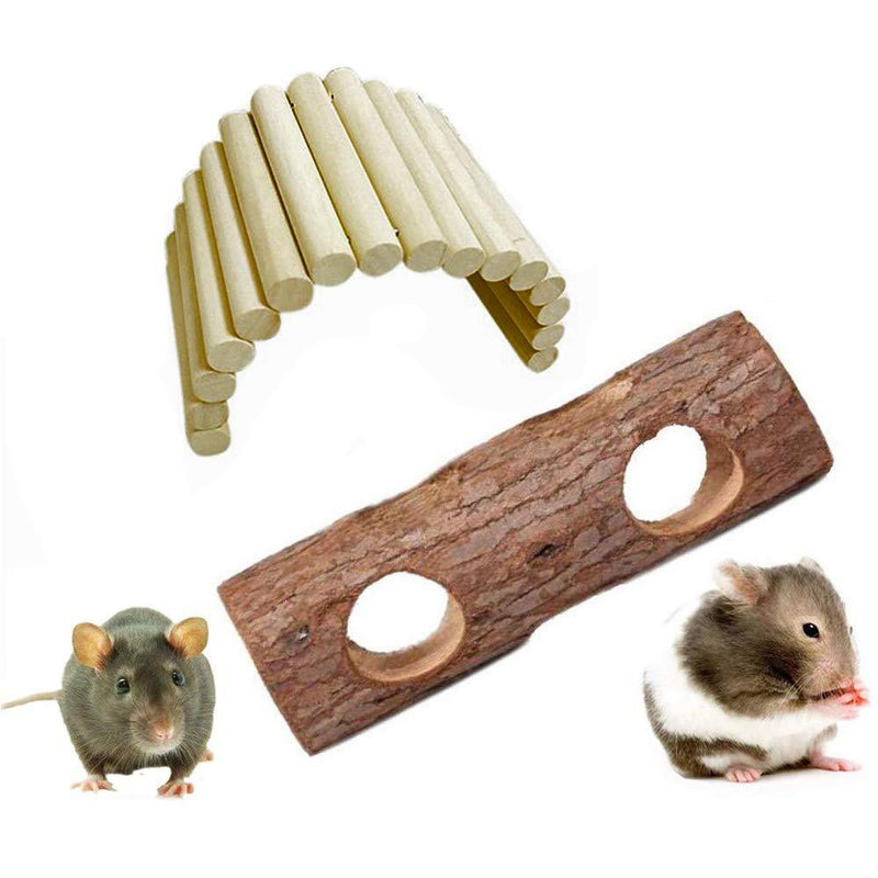 [Australia] - kathson Wooden Ladder Hamster Chew Bridge Toy,Syrian Hamster ramp Forest Hollow Tree Trunk Tunnel Tube Toy for Chinchillas Guinea Pigs Dwarf Mouse Rat mice Small Animal Chew Toy (2Pack) 
