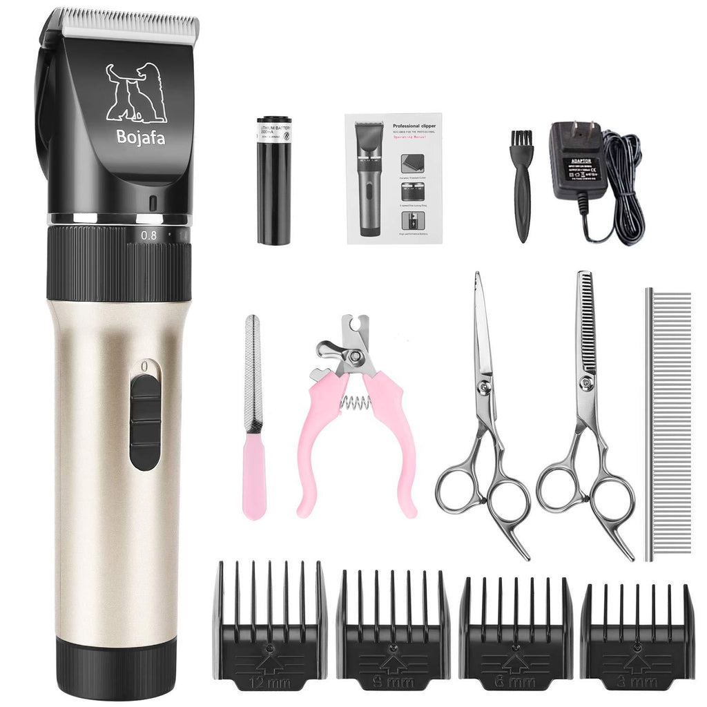 [Australia] - Bojafa Dog Grooming Clippers Kit Cordless Rechargeable Professional Pet Grooming Clippers Quiet Low Noise for Dogs Cats Hair Clippers Shaver Set Dog Grooming Kit Clippers-P6 Gold 