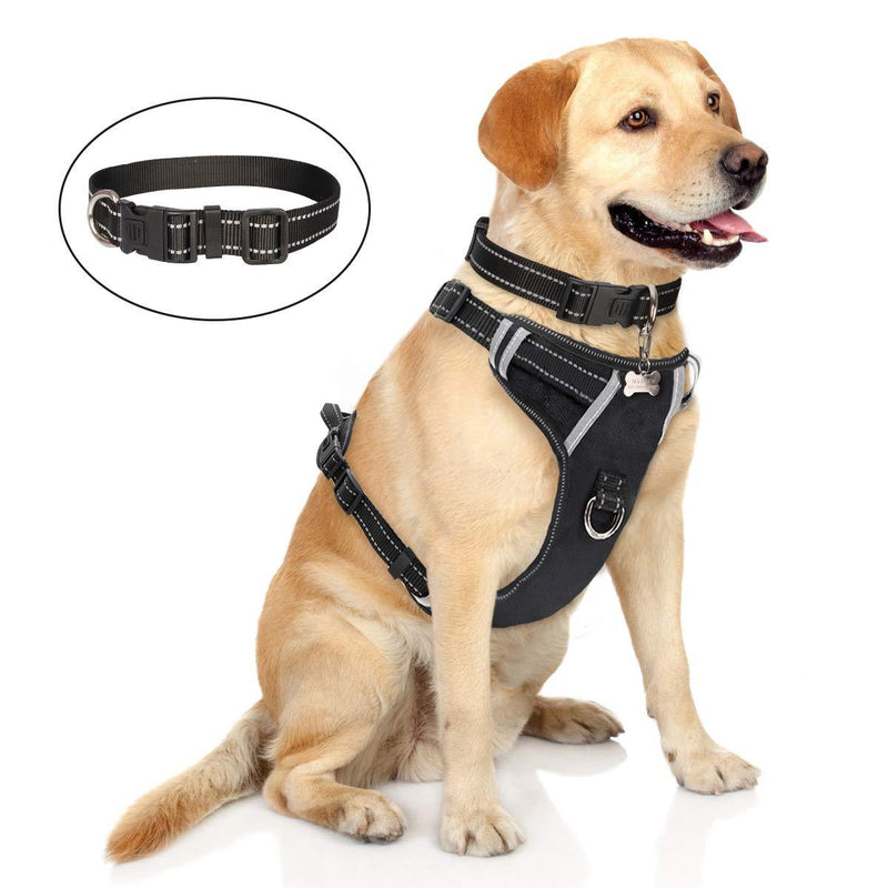 [Australia] - WINSEE Dog Harness No Pull, Pet Harnesses with Dog Collar, Adjustable Reflective Oxford Outdoor Vest, Front/Back Leash Clips for Small, Medium, Large, Extra Large Dogs, Easy Control Handle for Walking Black 