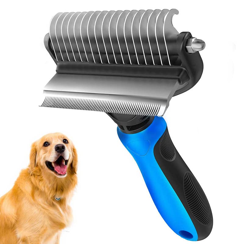 Undercoat rake for Dogs，Dog Deshedding Brush for Large Dogs，2 in 1 Dematting Comb & deShedding Tool for Long Hair Cats，Pet Hair Grooming Brush, Clear mats and tangles Blue - PawsPlanet Australia