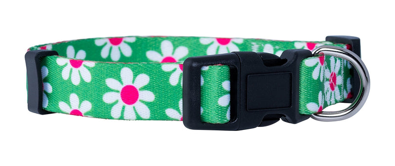[Australia] - Flower Dog Collar | Custom Paisley | 12 Floral Patterns | Adjustable Small, Medium, Large | Cute Summer and Spring Design Green Daisy 