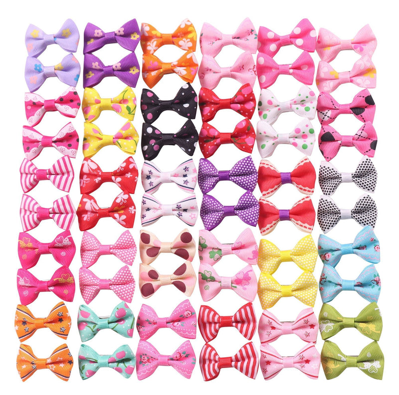 [Australia] - YAKA 60PCS (30 Paris) Cute Puppy Dog Small Bowknot Hair Bows with Rubber Bands (or Clips) Handmade Hair Accessories Bow Pet Grooming Products (60 Pcs,Cute Patterns) Clips Style 3 
