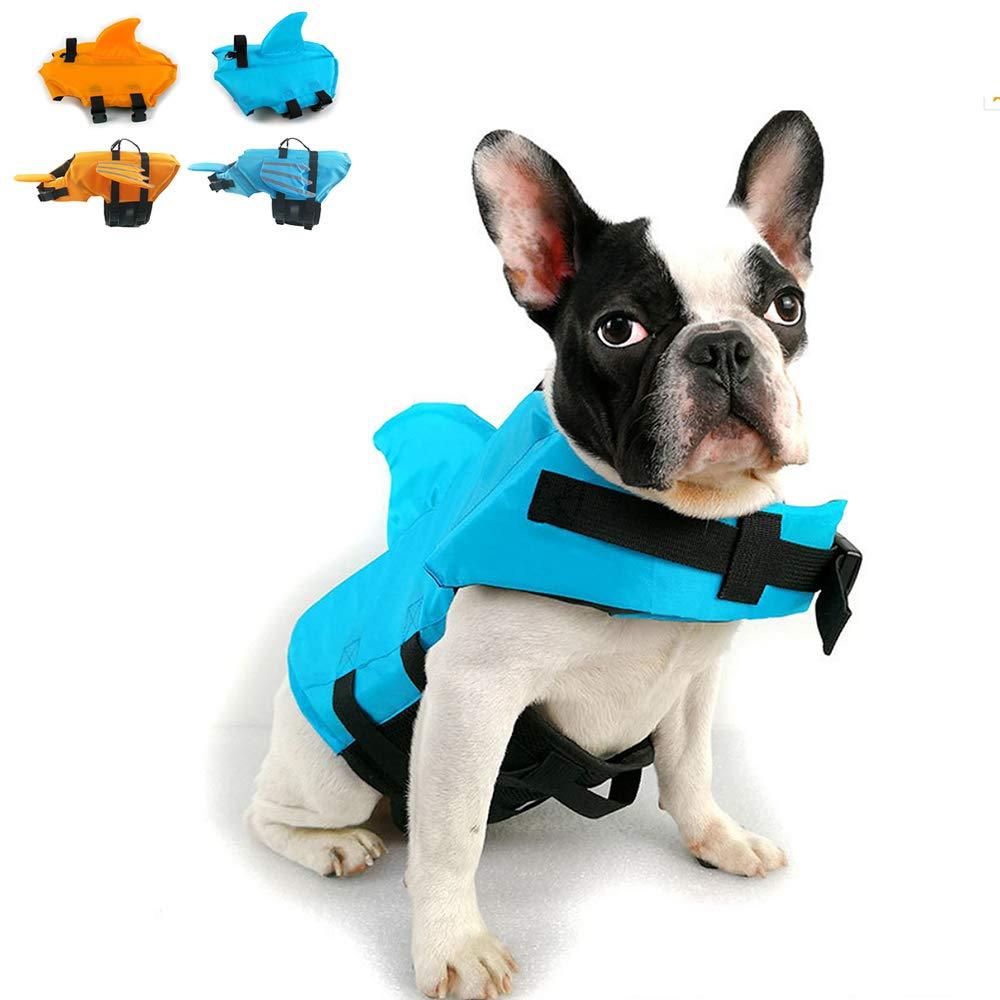Snik-S Dog Life Jacket- Preserver with Adjustable Belt, Pet Swimming Shark Jacket for Short Nose Dog,Upgrade Version (Pug,Bulldog,Poodle,Bull Terrier) (S, Blue) Small - PawsPlanet Australia
