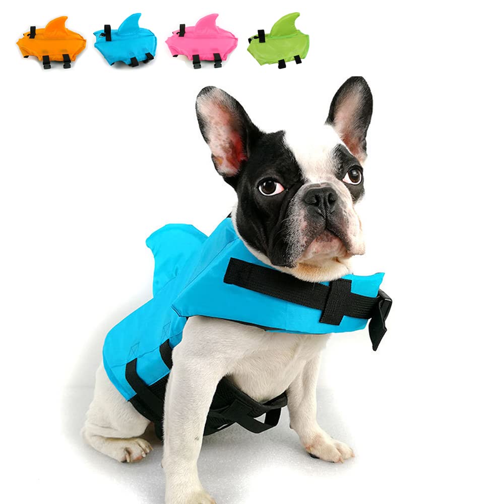 Snik-S Dog Life Jacket- Preserver with Adjustable Belt, Pet Swimming Shark Jacket for Short Nose Dog (Pug,Bulldog,Poodle,Bull Terrier,Labrador) A Blue XS - PawsPlanet Australia