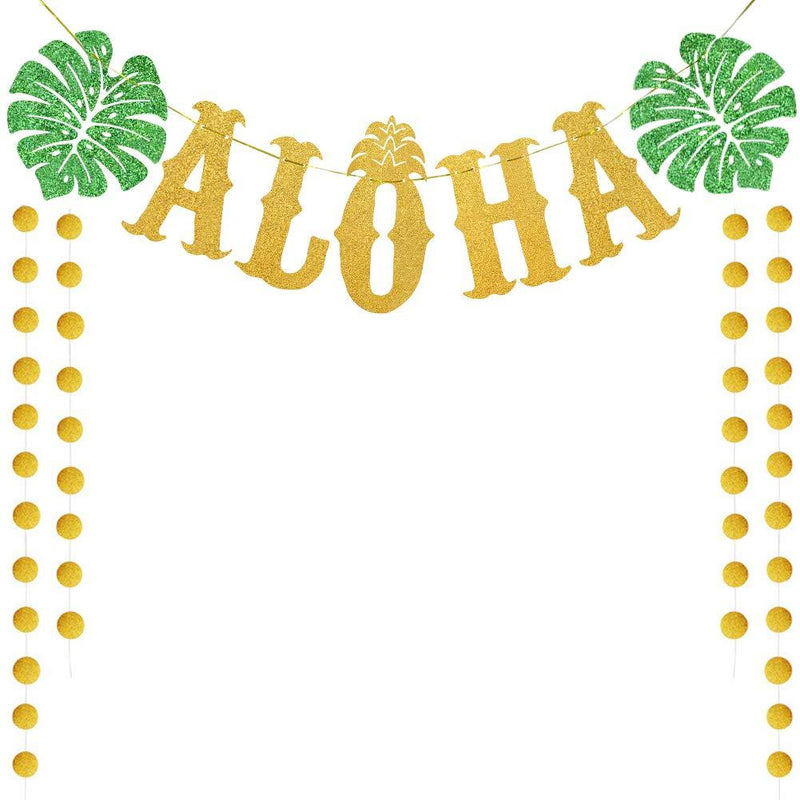 TMCCE Hawaiian Aloha Party Decorations Large Gold Glittery Aloha Banner for Luau Party Supplies Favors - PawsPlanet Australia