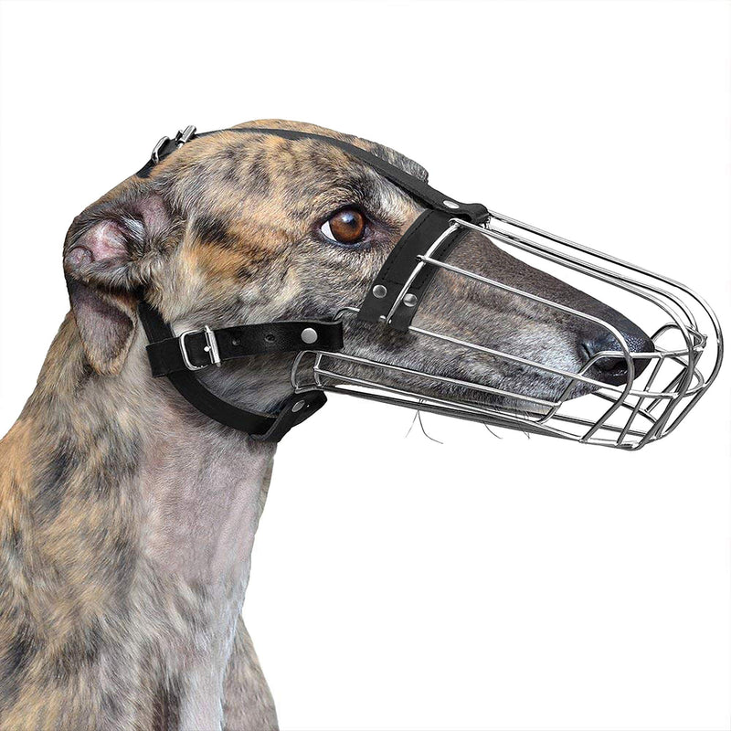 [Australia] - BRONZEDOG Greyhound Muzzle for Adult Dogs Metal Wire Basket Adjustable Leather Straps 