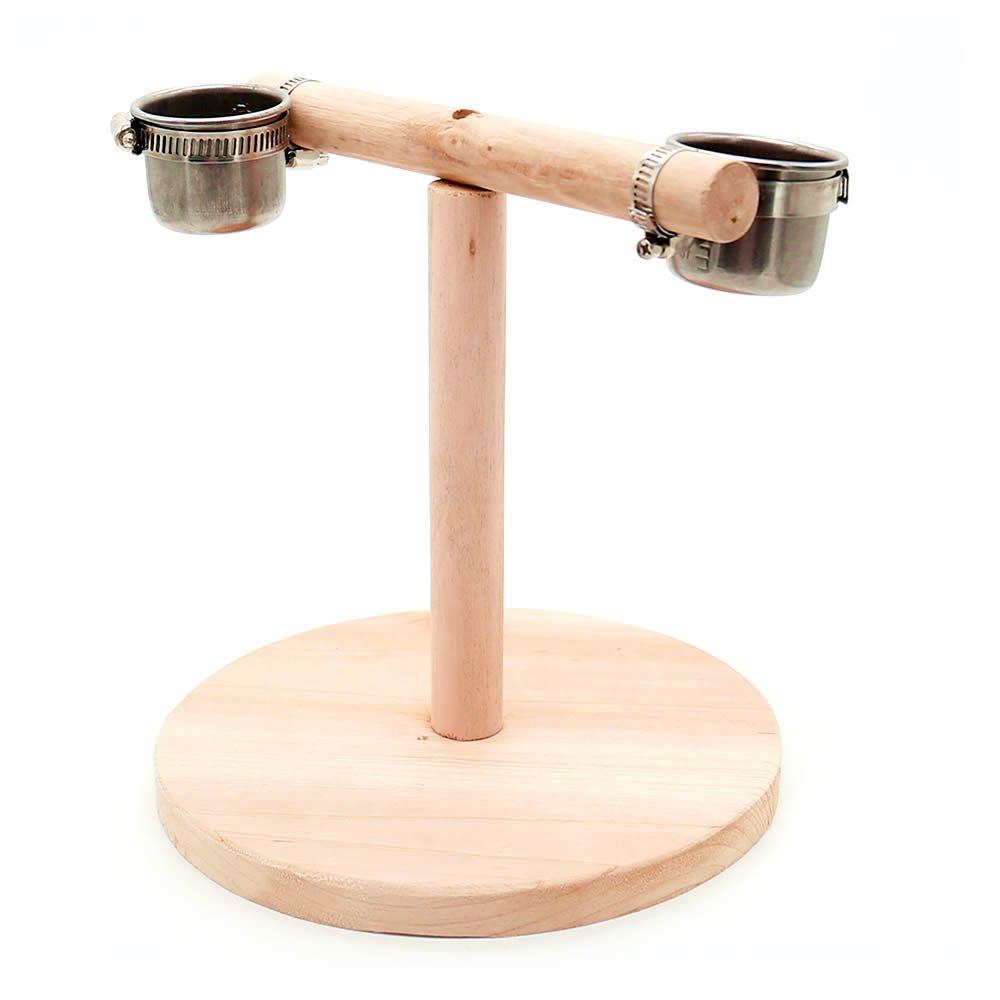 [Australia] - Mrli Pet Bird Table Perch Stands Wooden for Small Bird Parrot Budgies Parakeet Cockatiel Cockatoo Conure Lovebird or Small Animal Hamster Training Tripod Toy Table Top Bird Stand 2 Cup 