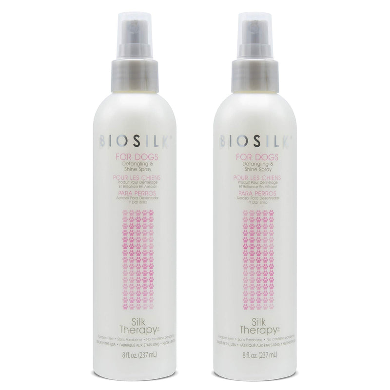 BioSilk for Dogs Silk Therapy Detangling Plus Shine Protecting Mist for Dogs | Best Detangling Spray for All Dogs & Puppies for Shiny Coats and Dematting | 8 Oz - Pack of 2 - PawsPlanet Australia