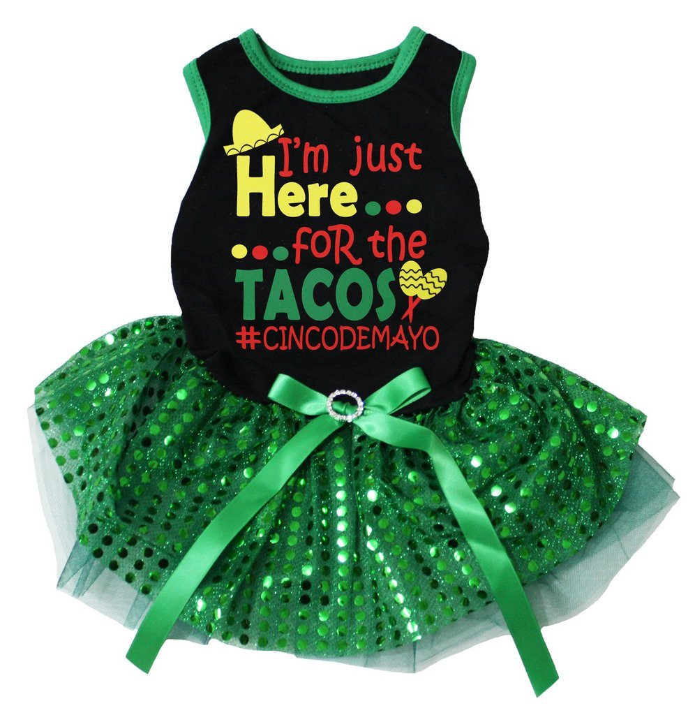 [Australia] - Petitebella I'm Just Here for The Tacos Puppy Dog Dress Large Black/Green Sequins 