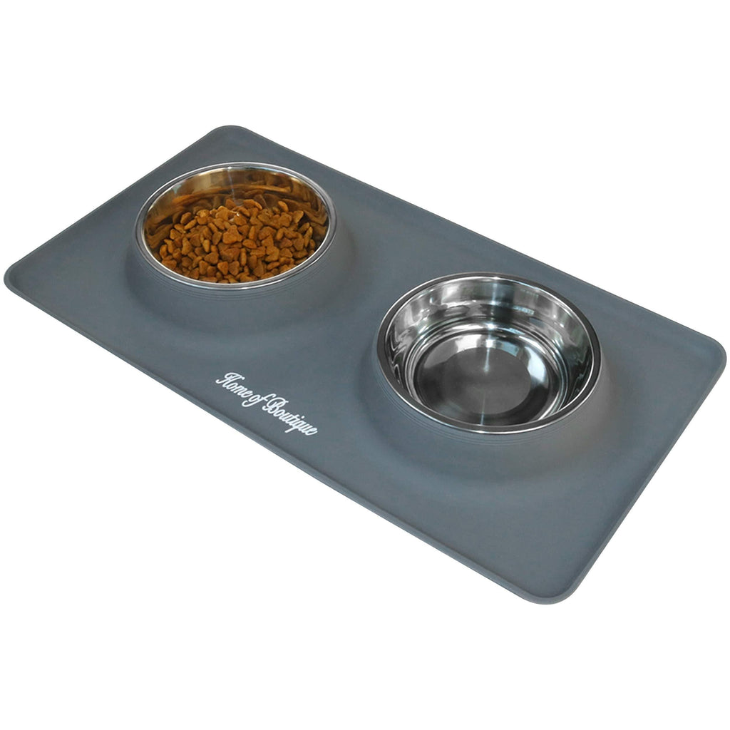 [Australia] - Dog Bowls, Cat Food and Water Bowl Stainless Steel, Pet Comfort Feeding Bowls with No-Spill Anti-Slip Silicone Mat for Medium or Small Dogs or Cats, Set of 2 Bowls S(12 oz per Bowl) Gray 