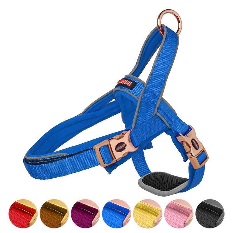 [Australia] - Dogness Classic Dog Halter Harness, with Traffic Control Handle Belly Protector Patented Metal Buckle, Reflective Soft Padded Nylon, for Small Medium Large Dogs M/L Blue 