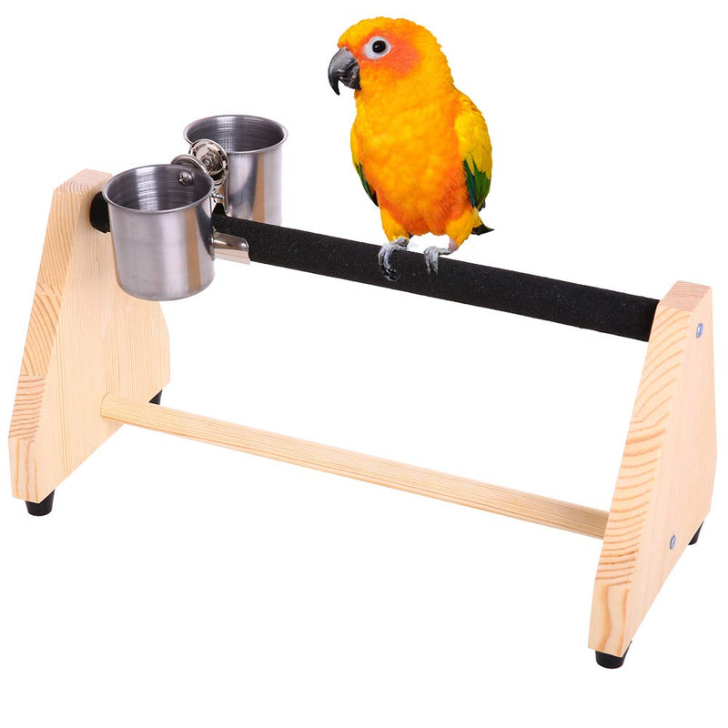 QBLEEV Parrot Play Wood Stand Bird Grinding Perch Table Platform Birdcage Feeder Stands with Feeder Dish Cup Portable Table Playstand for Small Cockatiels, Conures, Parakeets, Finch - PawsPlanet Australia