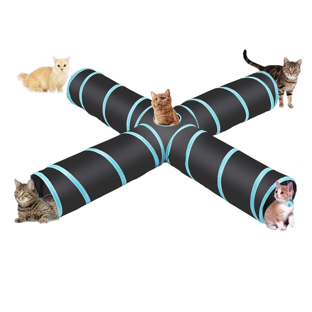 CO-Z 4 Way Collapsible Cat Tunnel, Roomy and Tear Resistant Crinkle Cat Toy Tube with Cat Teaser, Storage Bag and Dangling Toys, for Cat, Puppy, Kitty, Kitten, Rabbit, Dogs, Indoor Outdoor Use - PawsPlanet Australia