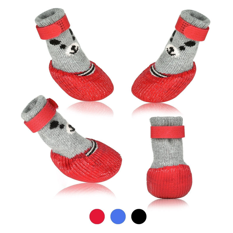[Australia] - Dog Cat Boots Shoes Socks with Adjustable Waterproof Breathable and Anti-Slip Sole All Weather Protect Paws(Only for Tiny Dog) S Red 