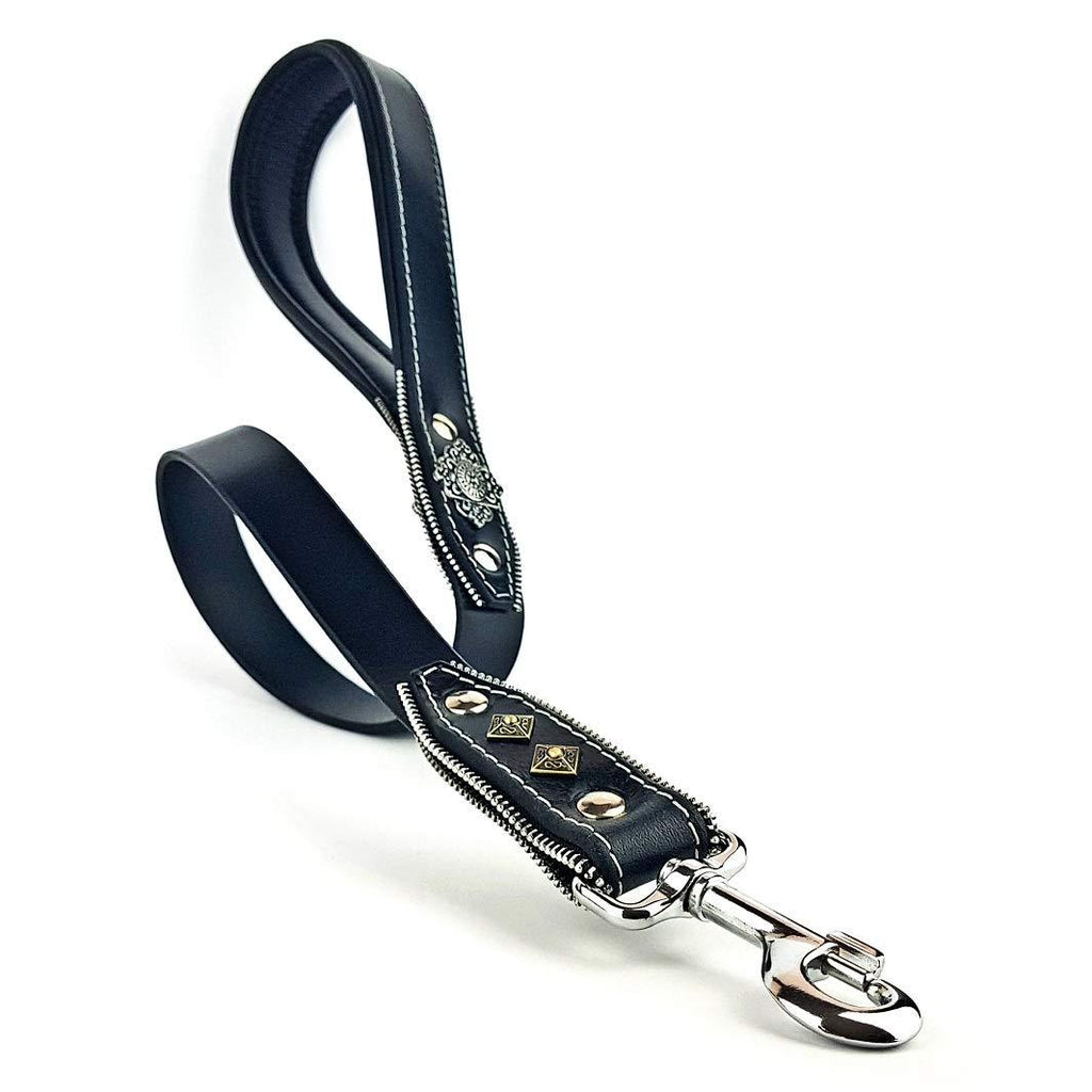 [Australia] - Bestia ''Aztec'' Genuine Leather Heavy Duty Short Leash. Soft Padded Handle. Handmade Quality Black 