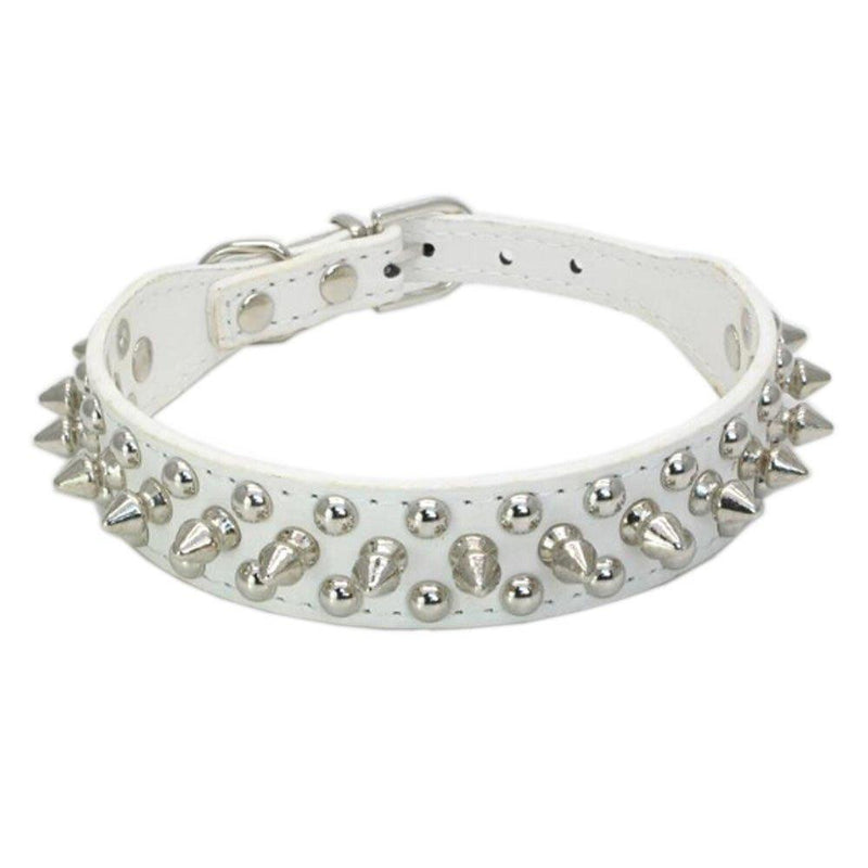 [Australia] - Avenpets Gorgeous Design Leather Dog Collar with Spikes and Studs for Daily Activities L:(neck 16-18.5") White 