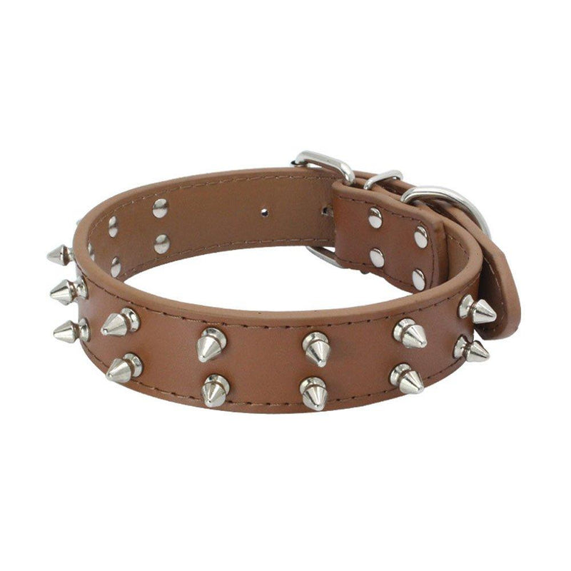 [Australia] - Avenpets Leather Dog Collar with Two Rows Nickel Plated Spikes for Training and Walking M:(neck 16.5-20.5") Brown 