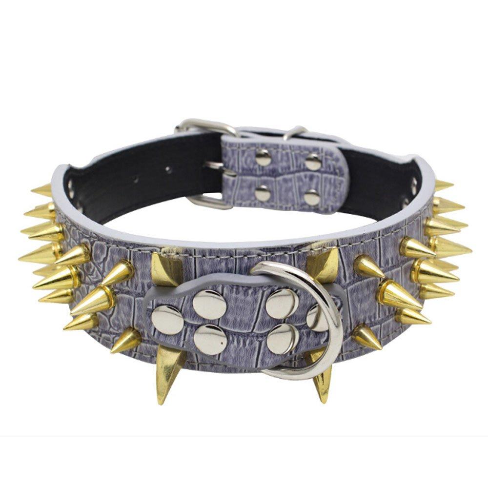 [Australia] - Avenpets Cool Gold Sharp Spikes Studded Pet Dog Collars for Small Medium Large Dogs Boxer Bulldog Pitbull M:(neck 19-22") Grey 