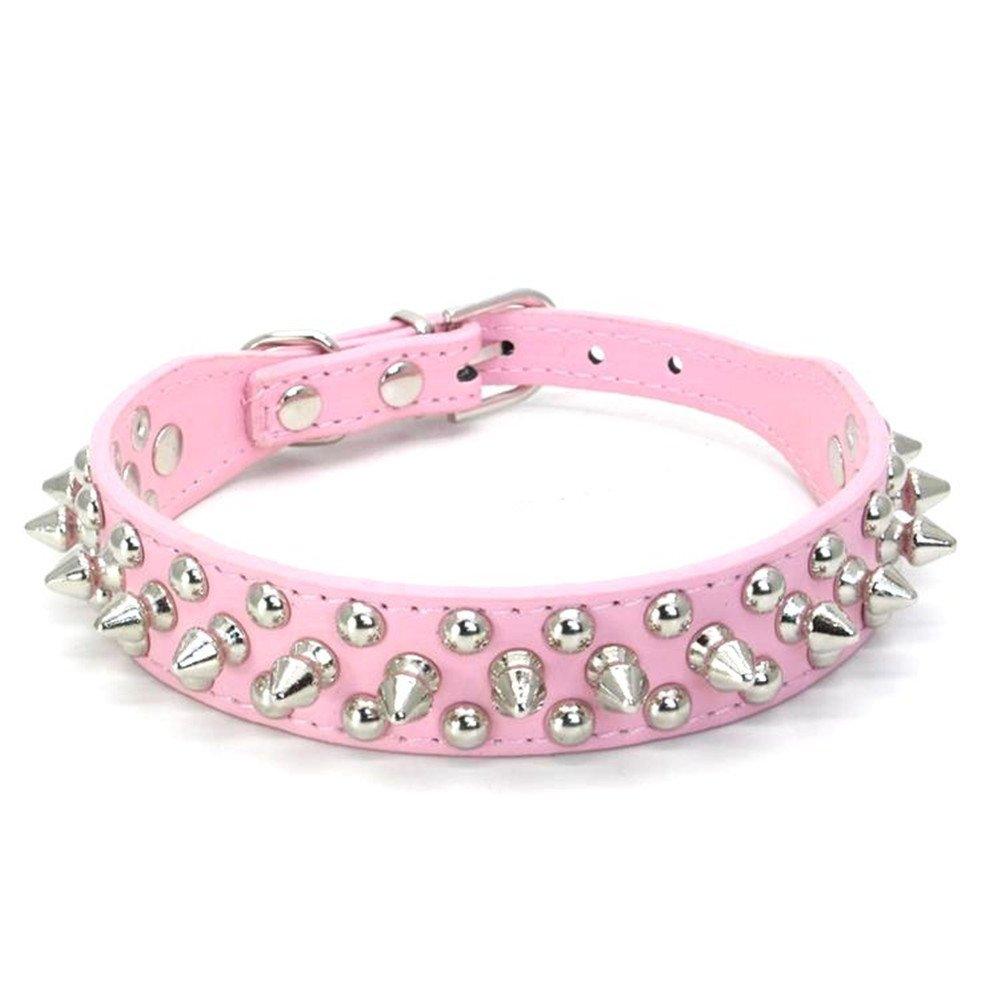 [Australia] - Benala Adjustable Decorated Leather Dog Collar with Spikes and Studs Pet Dog Collar for Small or Medium Pet XL Pink 