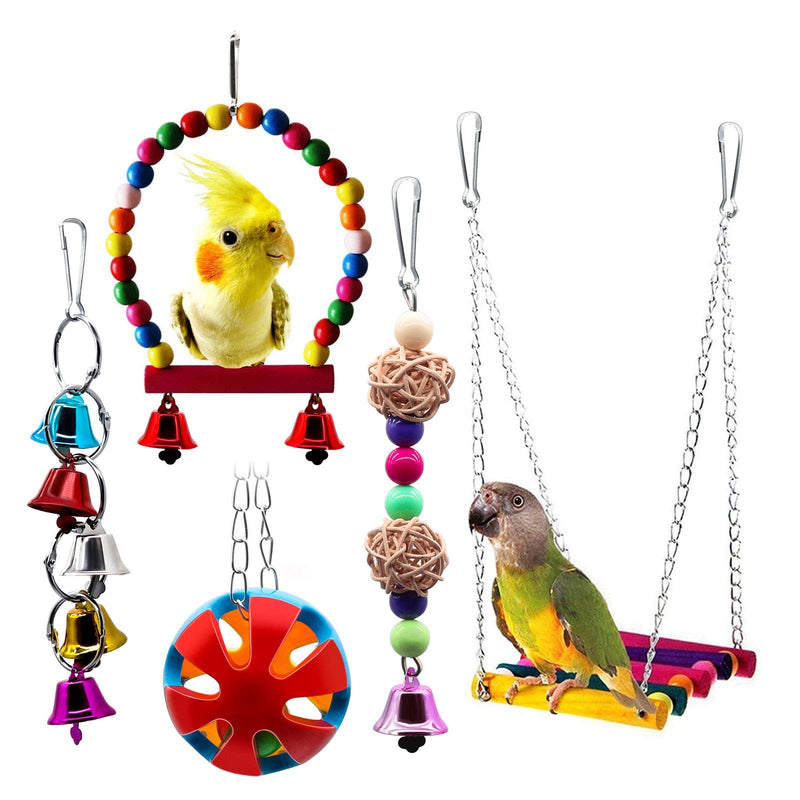 BWOGUE 5pcs Bird Parrot Toys Hanging Bell Pet Bird Cage Hammock Swing Toy Hanging Toy for Small Parakeets Cockatiels, Conures, Macaws, Parrots, Love Birds, Finches Bird Swing Ladder Toys - PawsPlanet Australia