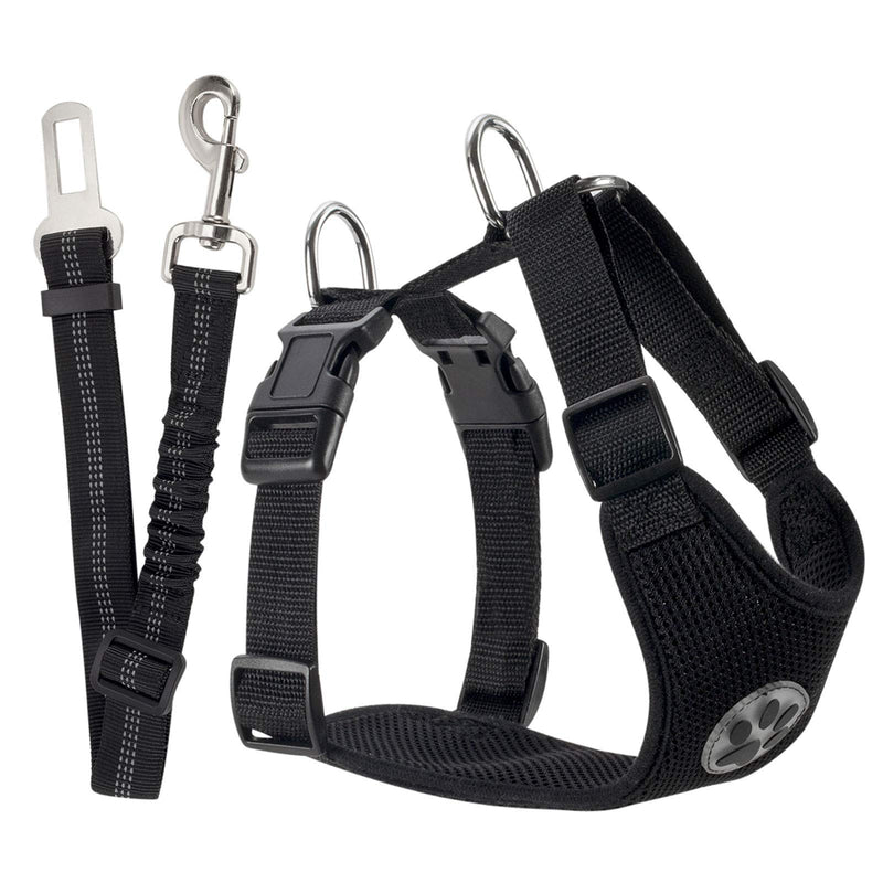 [Australia] - SlowTon Dog Car Harness Plus Connector Strap, Multifunction Adjustable Vest Harness Double Breathable Mesh Fabric with Car Vehicle Safety Seat Belt XXX-small Black 