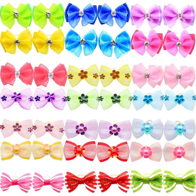 YOY 40pcs / 20 Pairs Adorable Grosgrain Ribbon Pet Dog Hair Bows with Rubber Bands - Puppy Topknot Cat Kitty Doggy Grooming Hair Accessories Bow Knots Headdress Flowers Set for Groomer 40 pcs 1.5" Graceful Bows - PawsPlanet Australia
