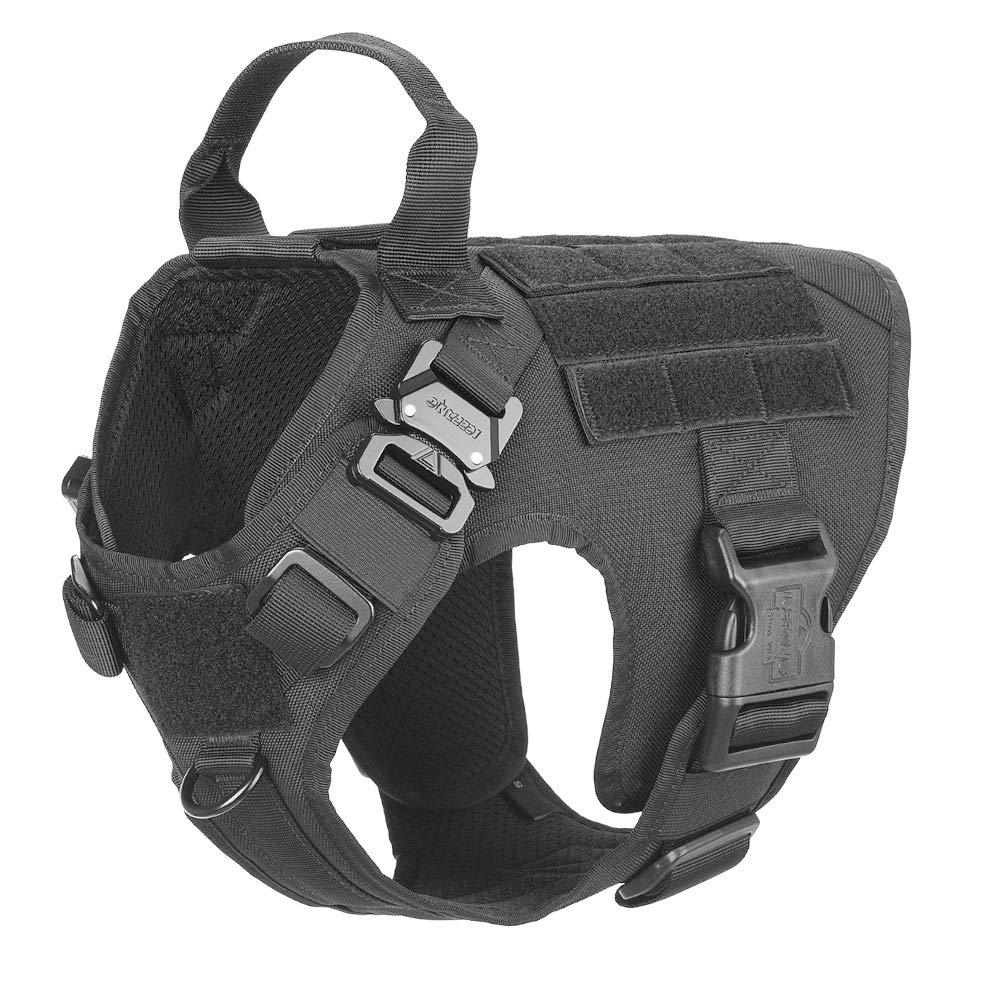 ICEFANG Tactical Dog Harness with 2X Metal Buckle,Working Dog MOLLE Vest with Handle,No Pulling Front Leash Clip,Hook and Loop for Dog Patch (S (22"-27" Girth), Black) S (Neck:14"-18" ; Chest:22"-27" ) - PawsPlanet Australia