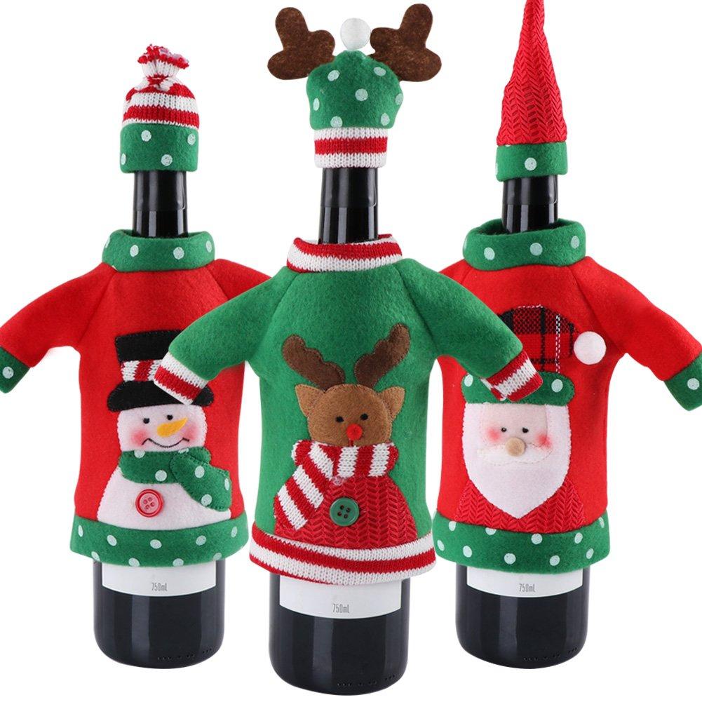OurWarm 3pcs Christmas Wine Bottle Cover, Ugly Christmas Sweater Wine Bottle Cover for Holiday Christmas Party Decorations - PawsPlanet Australia