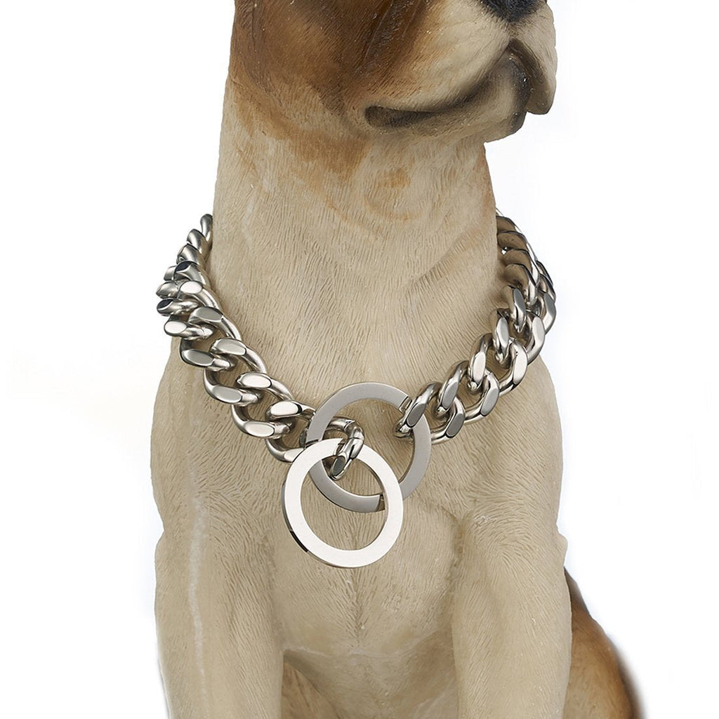 [Australia] - Granny Chic Strong Dog Collar Stainless Steel Pet Chain Necklace 12mm 15mm Width 22" recommend dog's neck:18" 