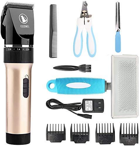 [Australia] - Ceenwes Pet Clippers (Upgrade Version) Low Noise Professional Dog Clippers Rechargeable Cordless Pet Clipper Trimmers Pet Hair Grooming Kit with Slicker Brush for Cats Dogs and Other Animals 