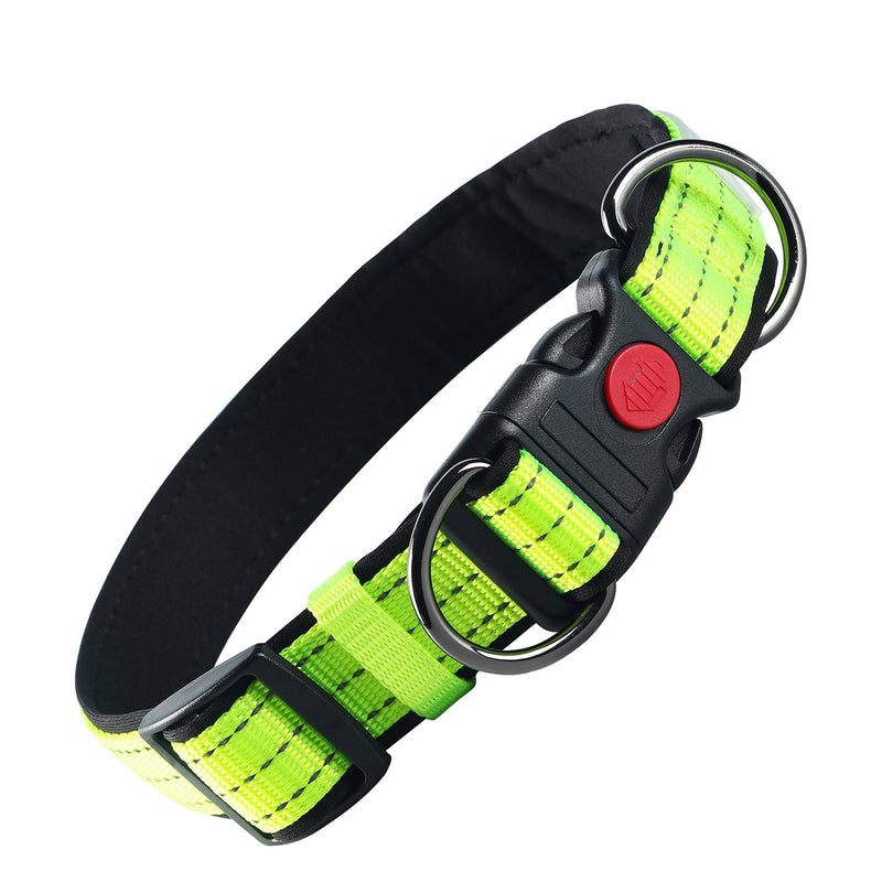 [Australia] - Amlion Nylon Buckle Reflective Dog Collar, Adjustable Puppy Collar for Small Medium Large Dogs Green 